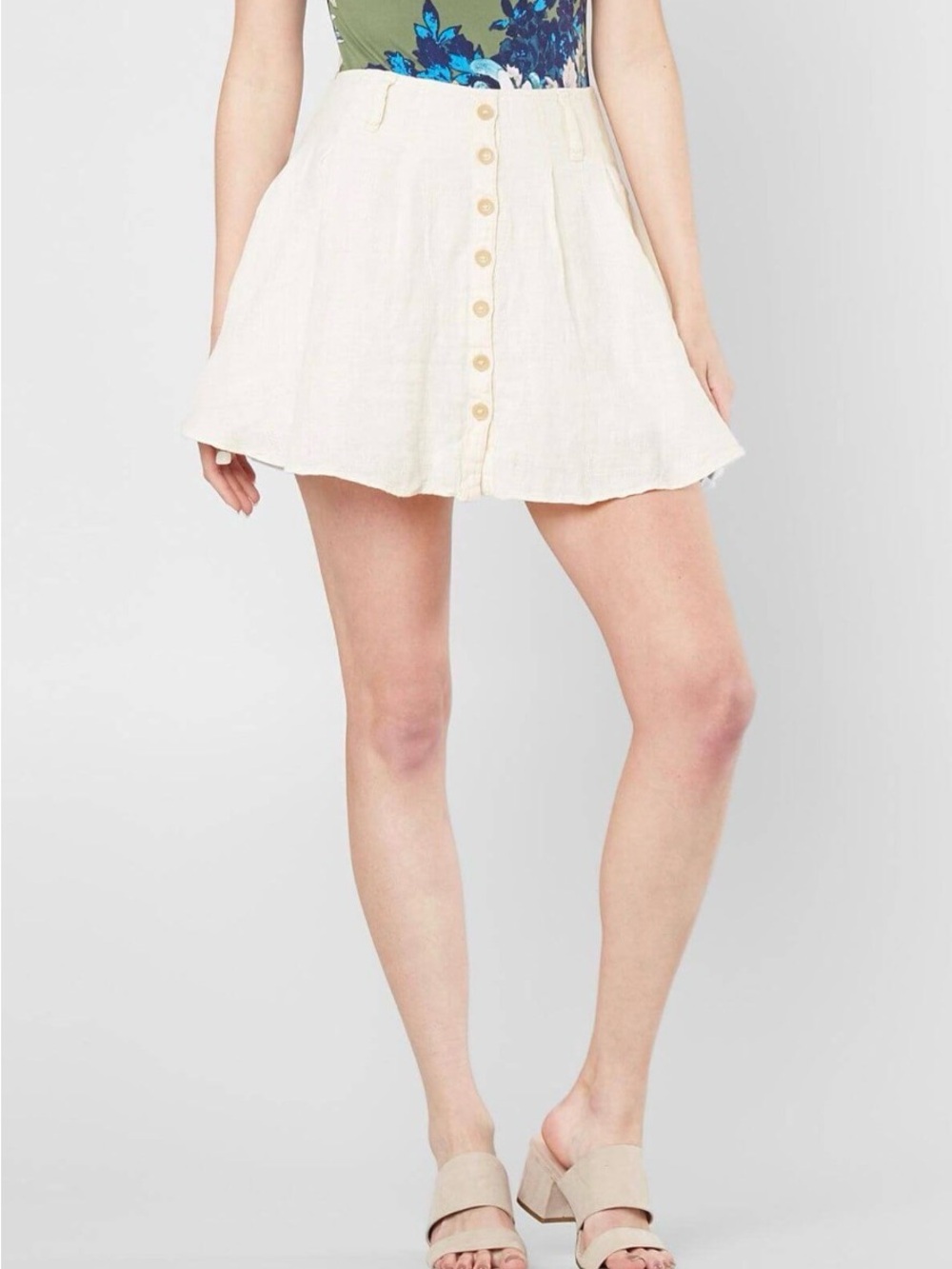 Free People Light Cream Linen Mini Skort